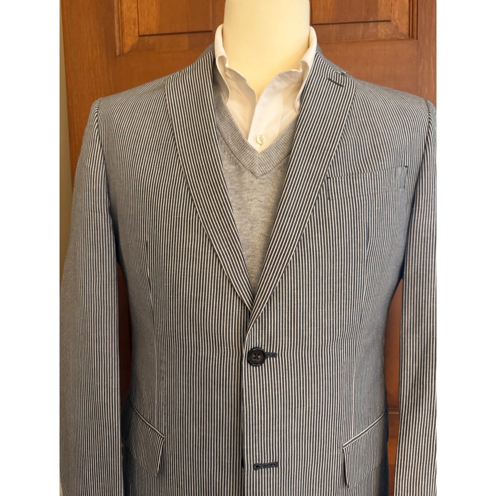 Banana Republic Tailored Fit Blazer Men 40L Striped Cotton Linen 2-Button Jacket